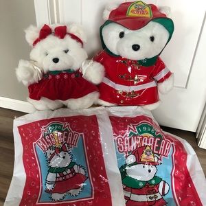 1996 Dayton Hudson Firefighter Santa Bear and Mrs. Santa Bear